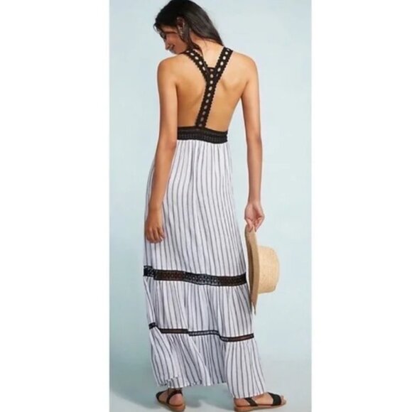 Anthropologie Lilka Black & White Striped Maxi Y-Back Dress ~XS - Picture 3 of 16